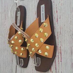 Steve Madden Tan Gold Studded Sandals